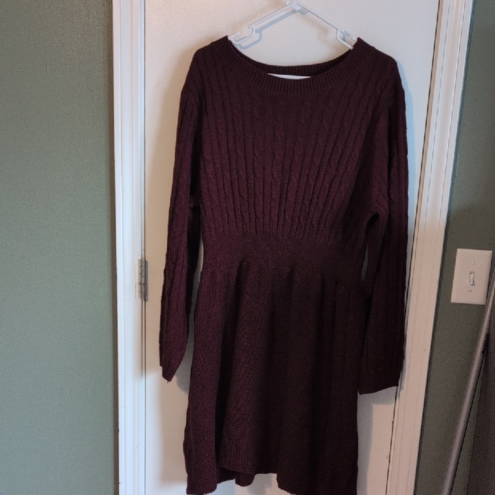 BloomChic Long Sleeve Cable Knit Dress - Burgundy